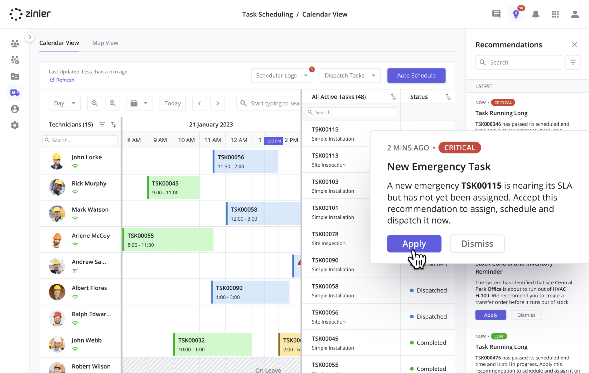 Zinier Calendar View